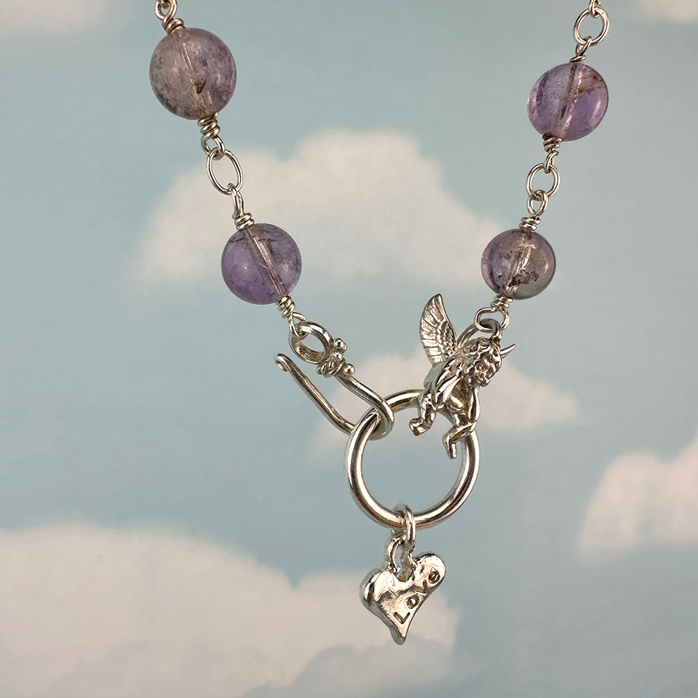 Cherub and Heart Amethyst Necklace.