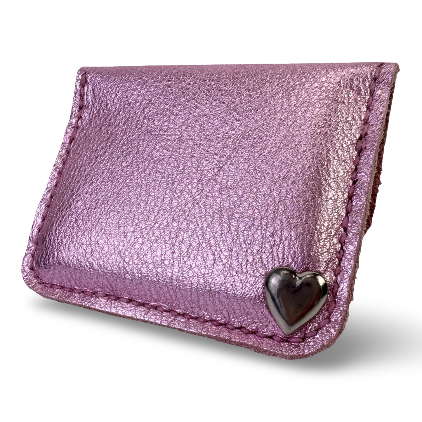 Pink metallic leather wallet