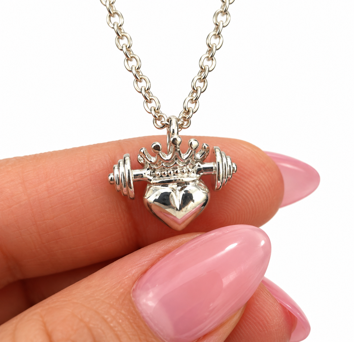 Crowned heart with Dumbbell Necklace