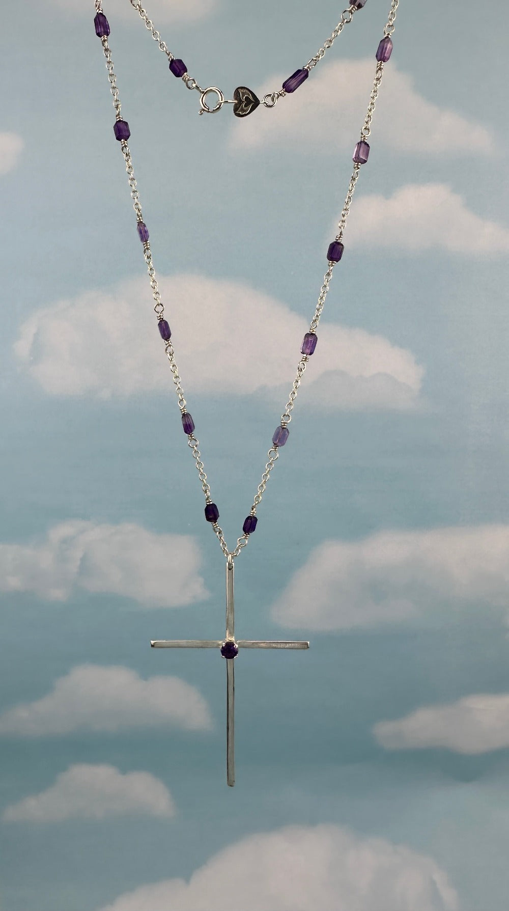 "PaPa don't PREACH" Large Cross Necklace with Amethyst.