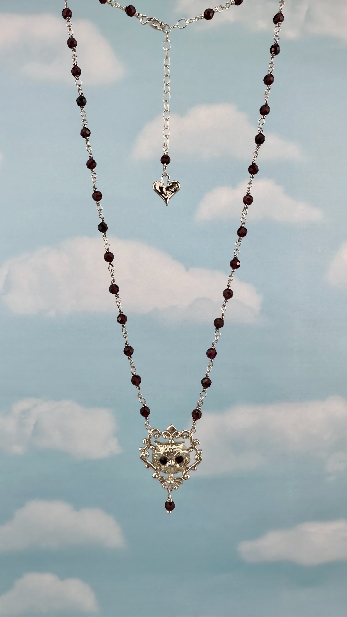 Owl with real Garnet CG Treasures Necklace