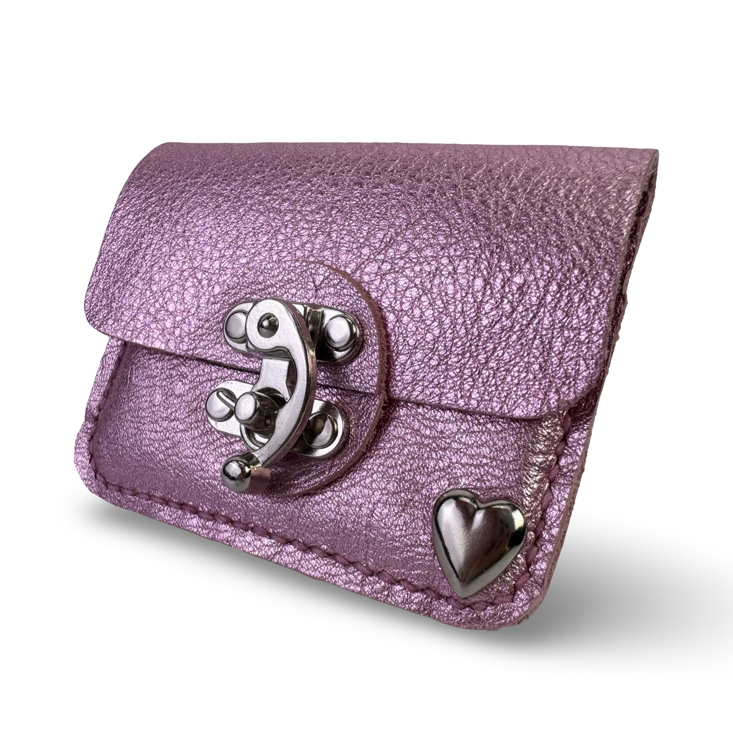 Pink metallic leather wallet