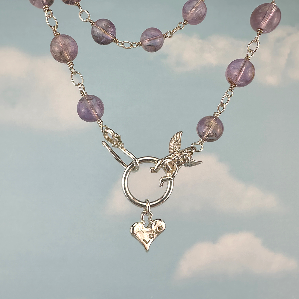 Cherub and Heart Amethyst Necklace.