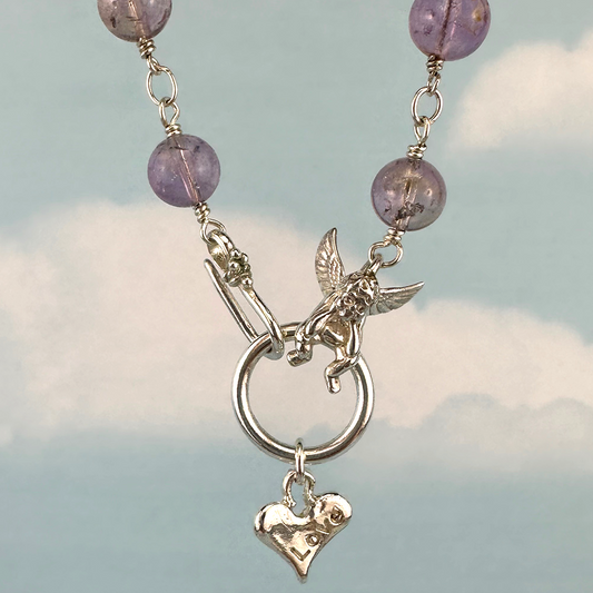 Cherub and Heart Amethyst Necklace.