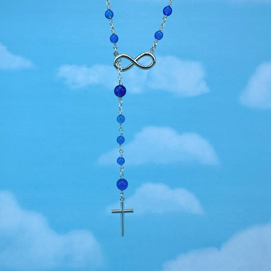 Blue Agate Infinity with Cross Rosary