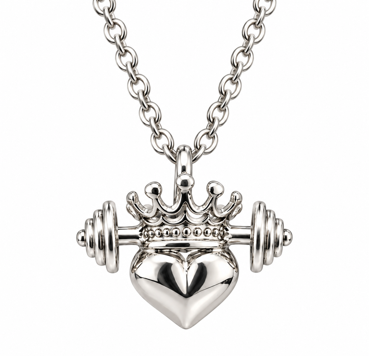 Crowned heart with Dumbbell Necklace