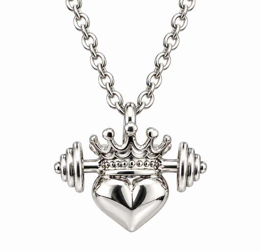 Crowned heart with Dumbbell Necklace
