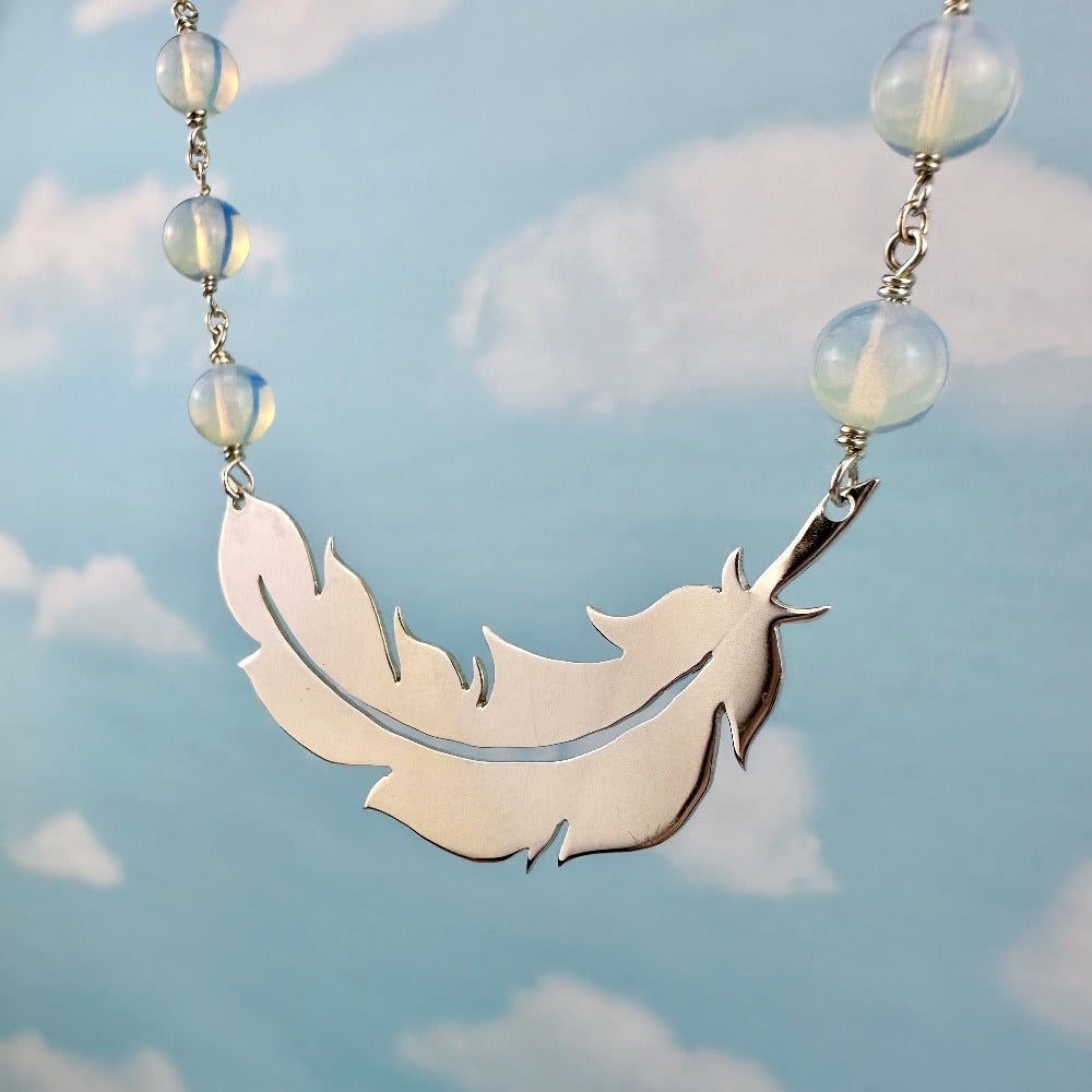 Feather on Opalite chain CG Treasure Necklace