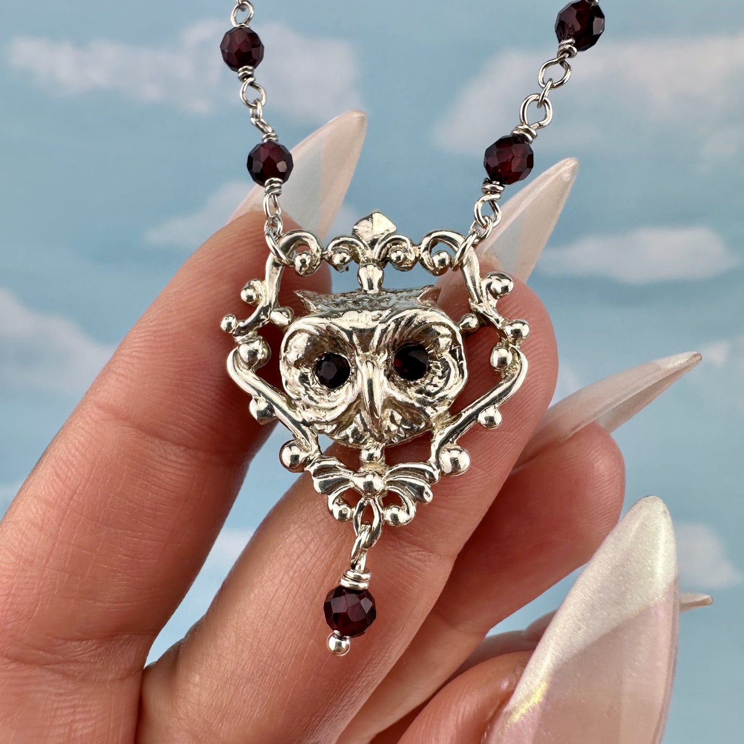 Owl with real Garnet CG Treasures Necklace