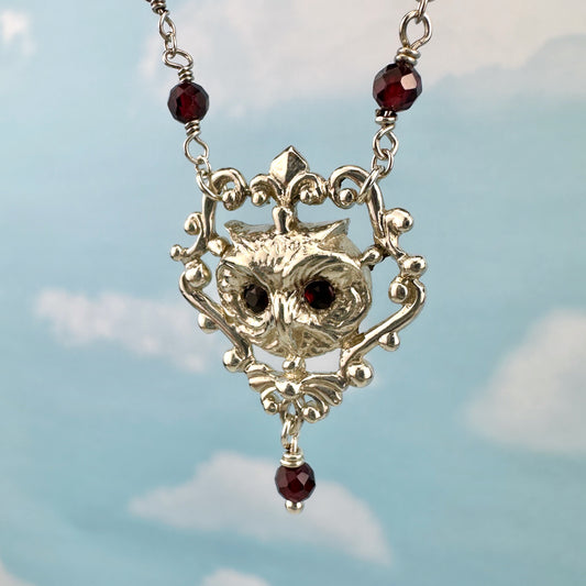 Owl with real Garnet CG Treasures Necklace
